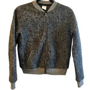 Abercrombie and Fitch Gray Black Embroidered Quilted Bomber Jacket Full Zip M